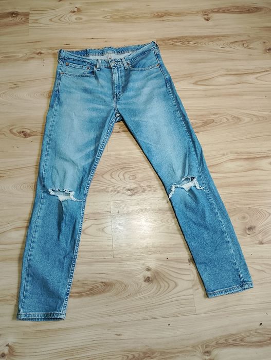 Niebieskie Męskie Spodnie Jeansowe Dżinsowe Z Przetarciami  Levi's 519
