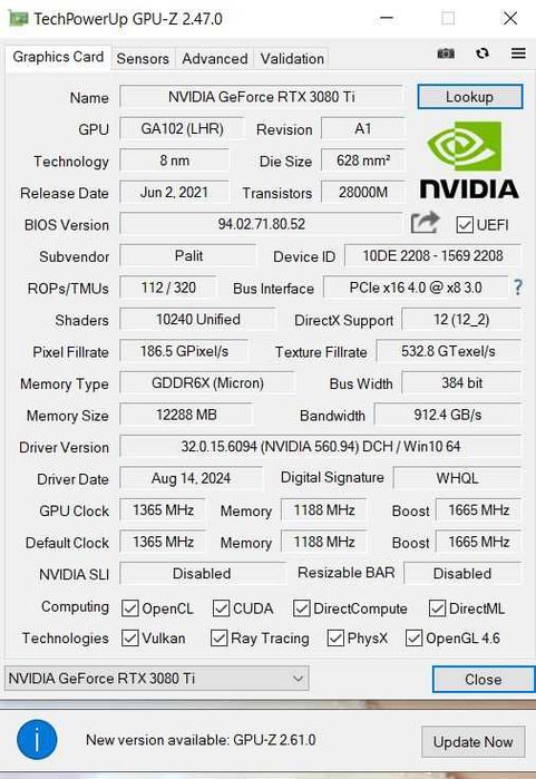 Відеокарта Palit GeForce RTX 3080 Ti GamingPro 12GB GDDR6X 384Bit