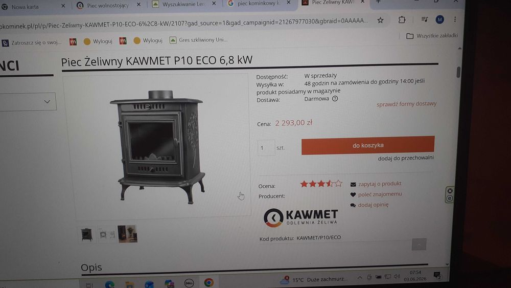 koza wolnostojący piec żeliwny KAWMET P10 6,8 KW