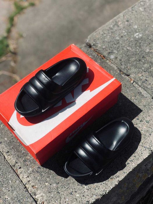 Дутые шлепки найк / Шлепанцы Nike Calm Slide женские подростковые шлепки черные шлепанцы