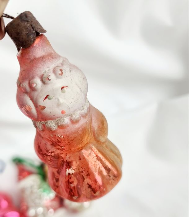 6 bombek szklanych z czasów PRLu kształtki ozdoba świąteczna