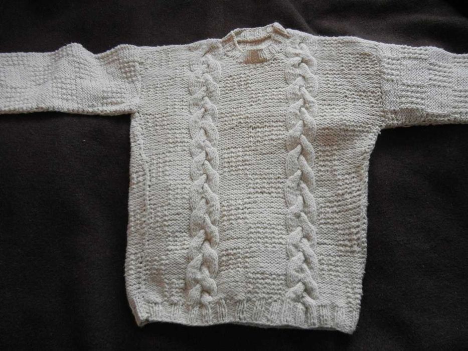 Sweter wełniany ręcznie robiony kremowy rozmiar XL-XXL