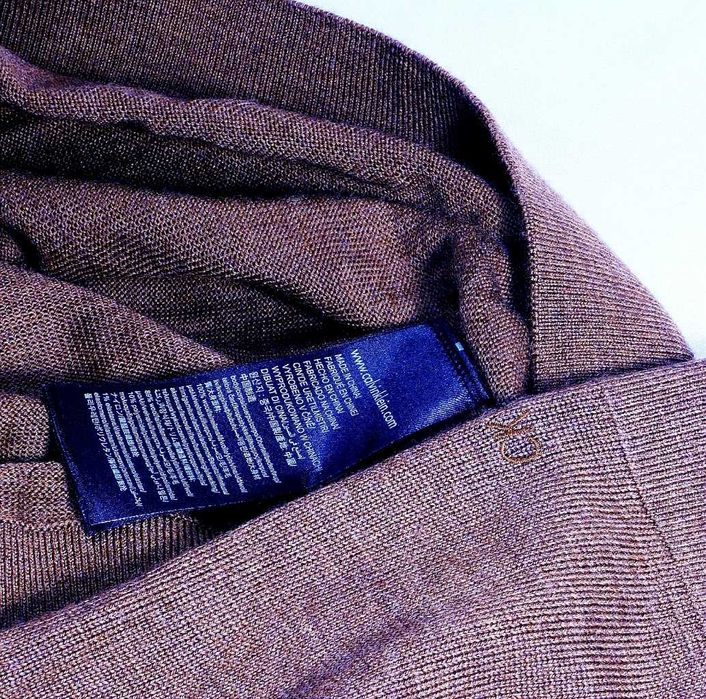 CALVIN KLEIN golf sweter M brązowy merino jedwabisty CK smedley hugo