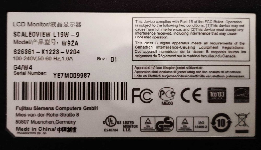 Monitor 19 cali Fujitsu Siemens