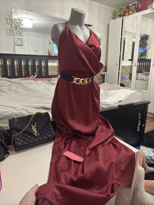 Piekna dluga suknia wieczorowa burgundowa plus size 4XL