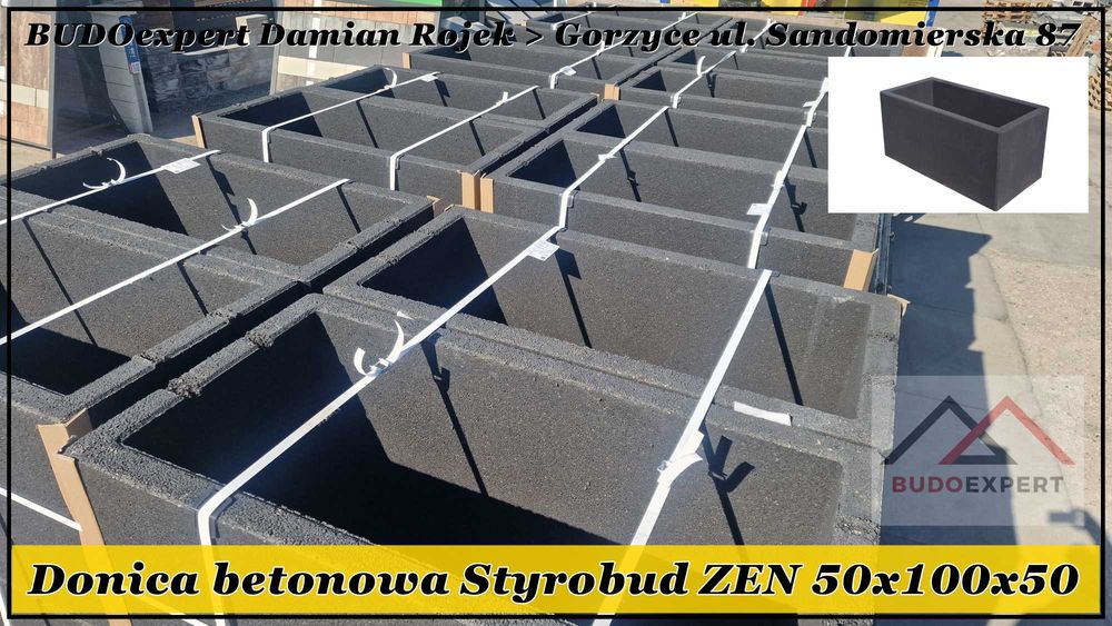 Duża nowoczesna donica betonowa ogrodowa Styrobud ZEN 50x100x50 HIT