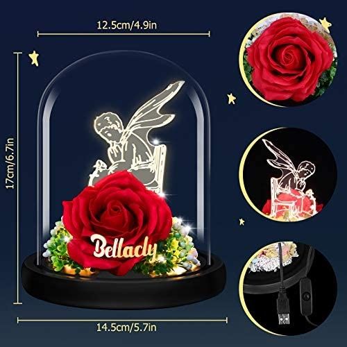 Rosa redoma led principezinho bela monstro luz presença iluminada