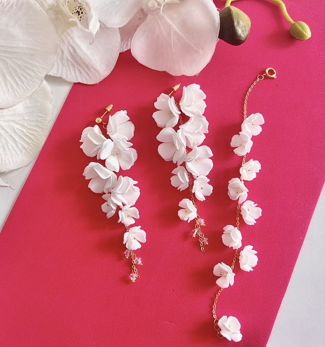 Zestaw biżuterii ślubnej biel i złoto