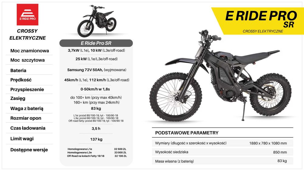 E Ride Pro SR L1e | Elektryczny Cross | 5 kW | Homologacja | Nowy