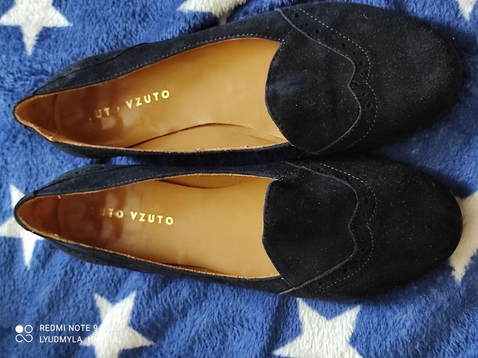 Шкіряні балєтки у чорній і синій замші