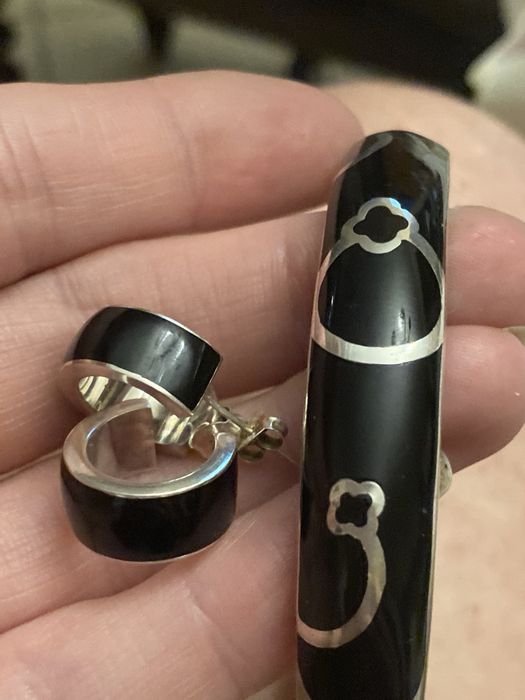 Srebrna bransoletka van cleef kolczyki kruk43 gr czarno-srebrna