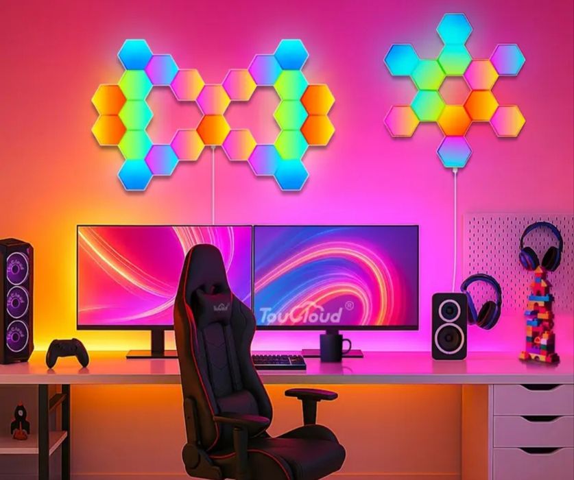 Zestaw 12 kolorowych lamp LED do konfiguracji na ścianie
