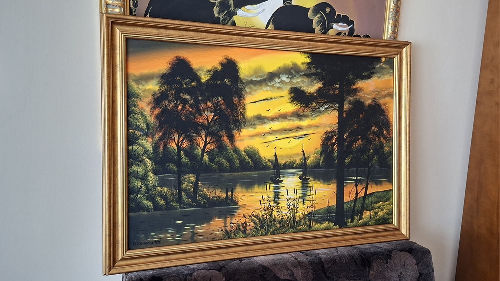 Duży obraz olejny 112 x 77 w ozdobnej ramie