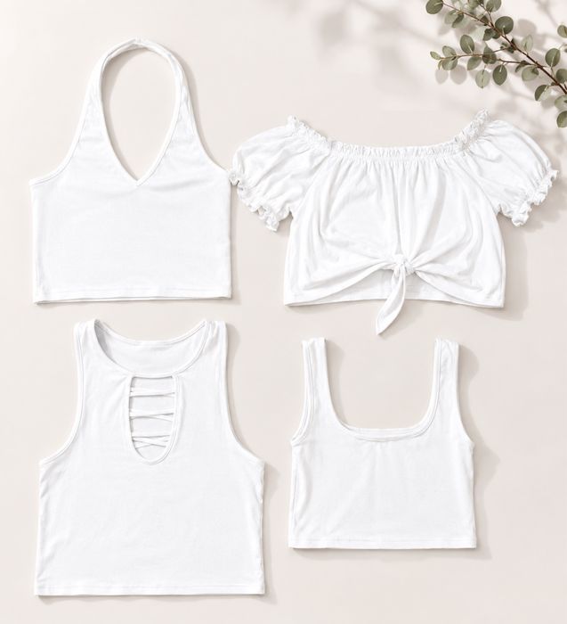 Zestaw komplet koszulki crop top krótki rękaw na lato