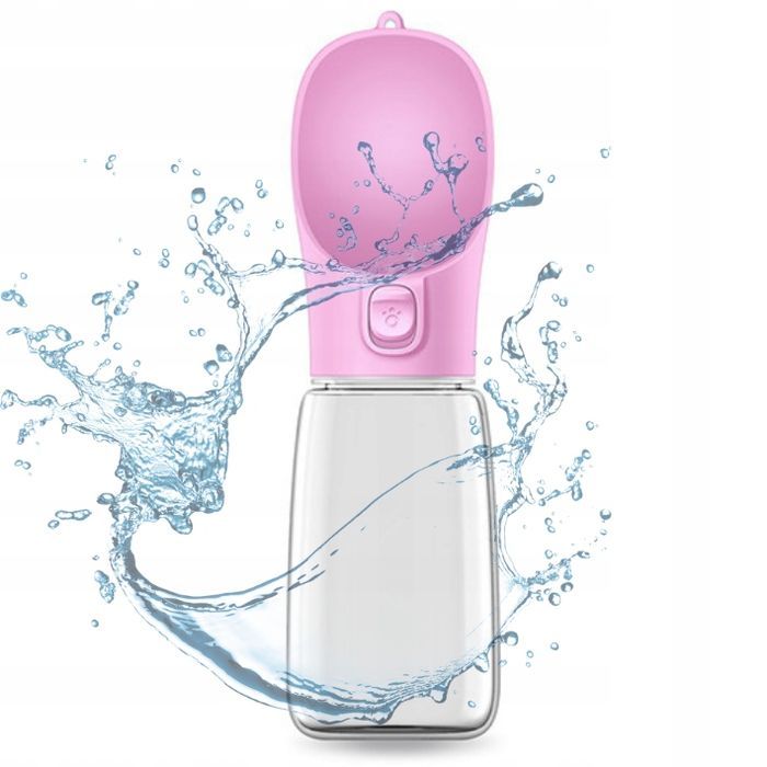 butelka miska turystyczna bidon na wodę poidło dla psa kota róż