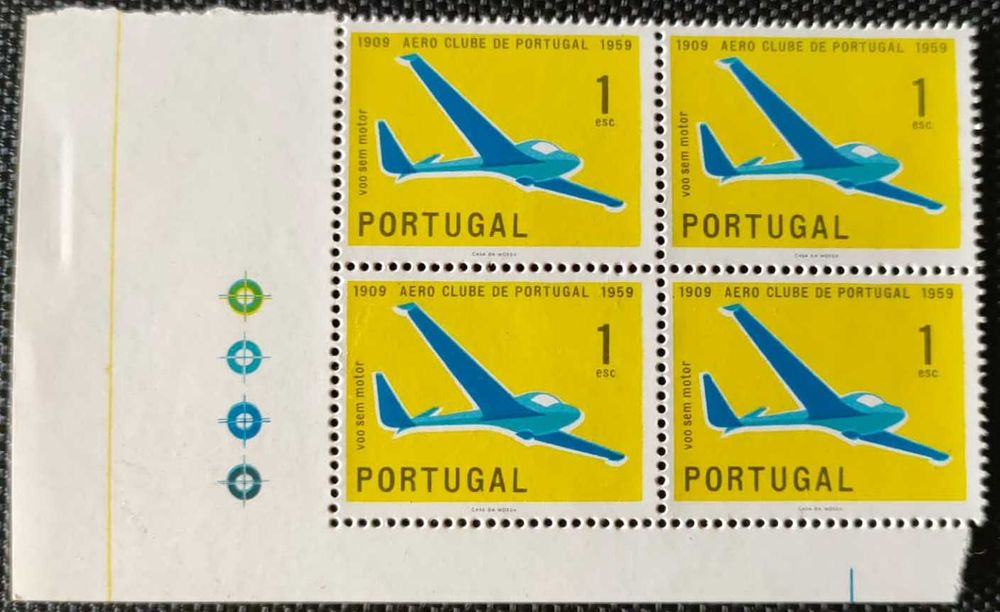 Quadra de selos novos de 1$00 - Aero Clube de Portugal - 1960