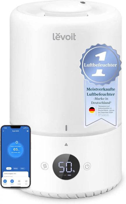 Зволожувач повітря Levoit LUH-D302S-WDE 3L з Wi-Fi керуванням 20 дБ автоматичний для спальні та дітей білий