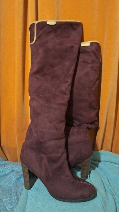 Женские высокие сапоги,мех,натур.замш,р.40,цвет-бордовый,импортSP LION