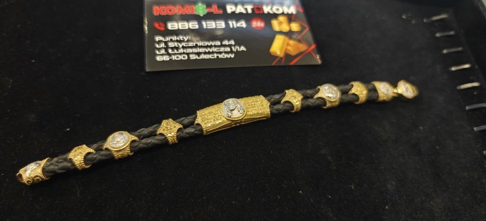 Bransoletka na skórze 585 w 41.3gr.Unikalny wyglaD..NowA.. PAT-KOM