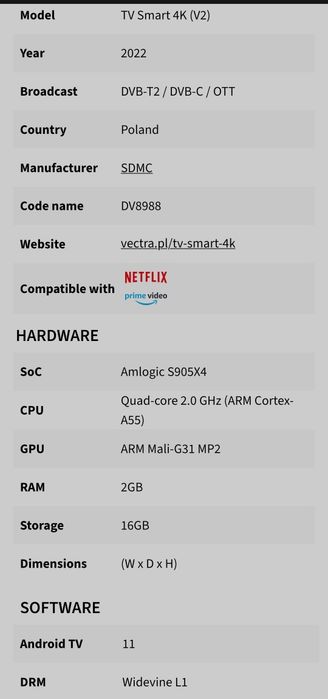 TELEWIZJA box TV Smart 4K - AndroidTV 14, dekoder DVBT2 HEVC, kodek AV1