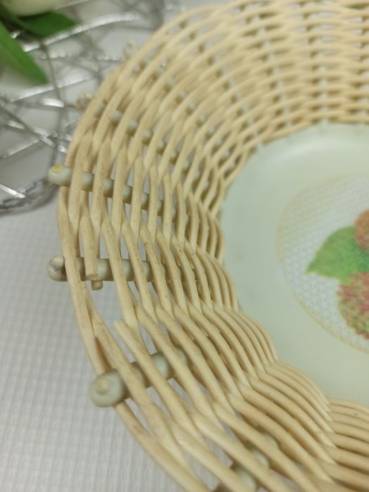 Vintage Okrągły Biały Ażurowy Koszyk Boho PRL 19 cm