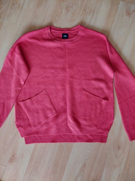 Sinsay sweter czerwony czerwień kieszenie oversize