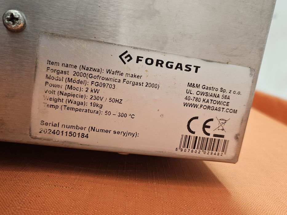 profesjonalna gofrownica gastronomiczna forgast fg09703 mocna 2kw