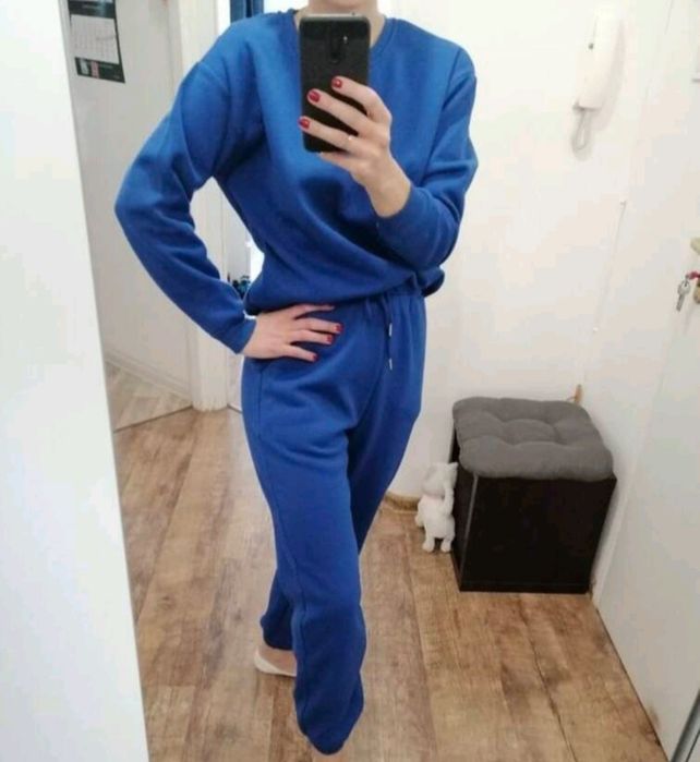 Dres damski niebieski spodnie i bluza nowy ocieplany