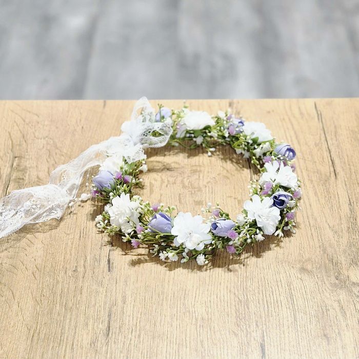 Wianek komunijny NOWY biało wrzosowy