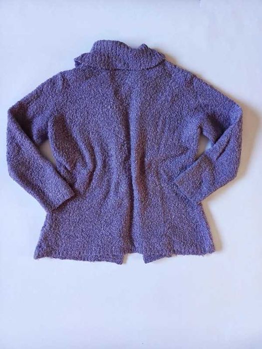Kardigan boucle wełna alpaka gruby miękki sweter L XL ciepły vintage