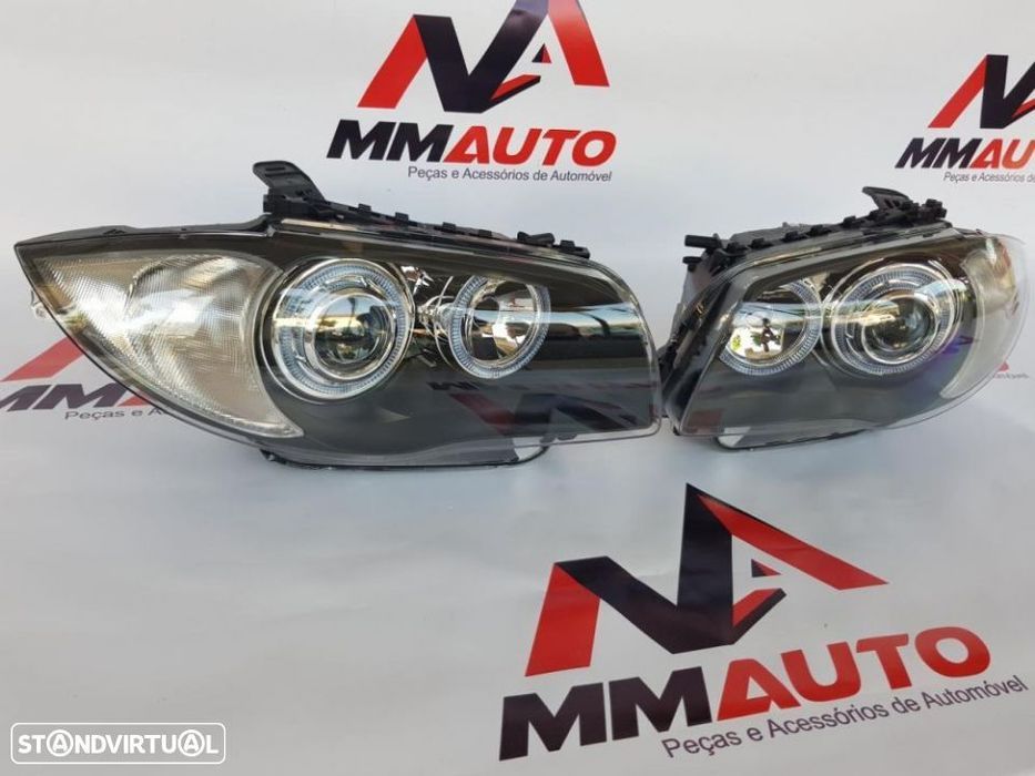 Faróis Angel Eyes BMW Série 1 Fundo Preto