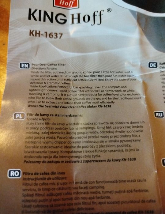 Filtr do kawy ze stali nierdzewnej, marka King Hoff