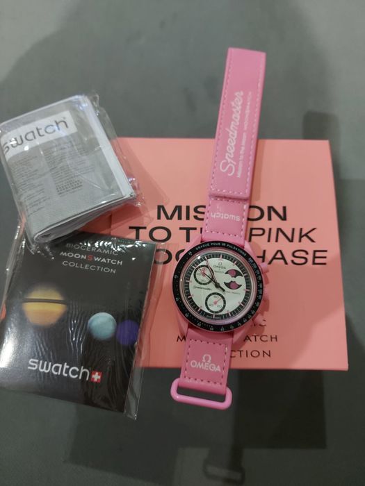 Relógio omega x swatch mission to the pink moonphase