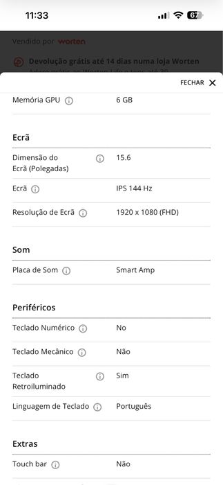 Portátil Gaming ASUS ROG Strix G15 G512LU-70AT6PB1 (Intel Core i7-10750H - NVIDIA GeForce GTX 1660 Ti - RAM: 16 GB - 1 TB SSD - 15.6'')