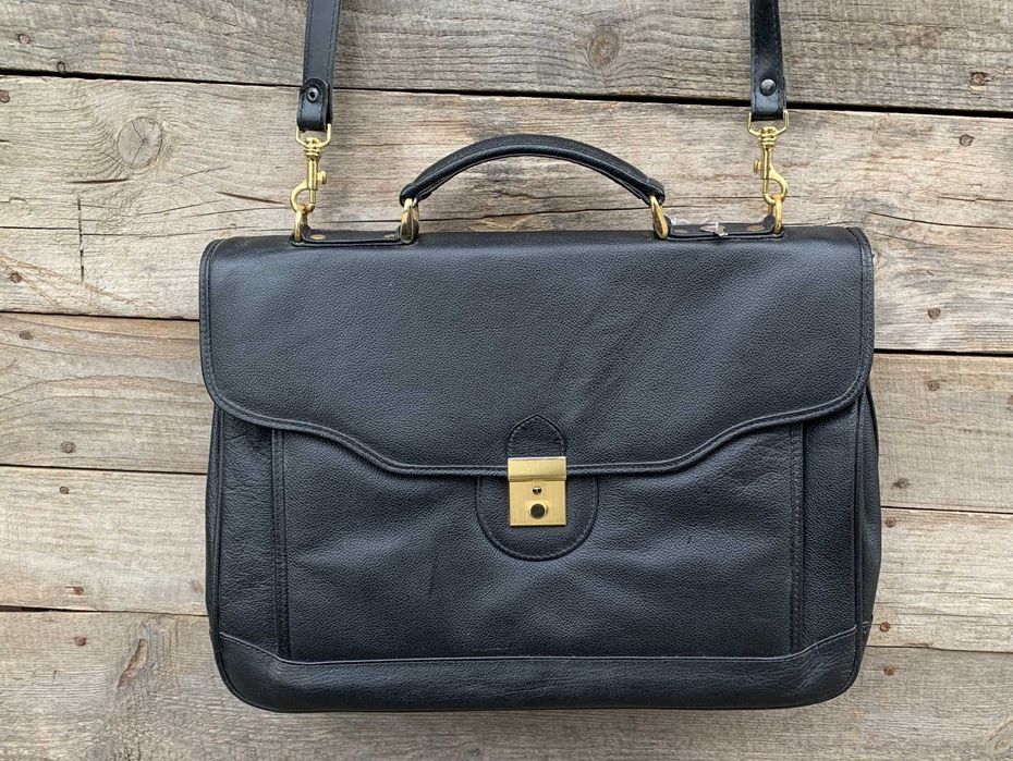 Кожаный Портфель Черный Мужская Сумка для Бумаг Кожа Мессенджер Плечо