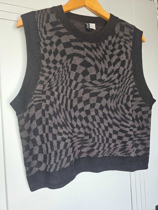 Divided By H&M dzaninowy sweter-kamizelka w kartkę iluzja