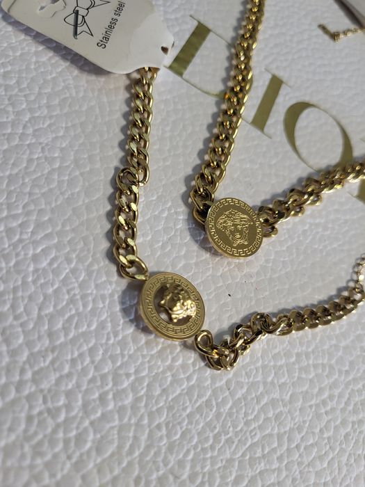 Zestaw meduza versace złoty łańcuszek bransoletka