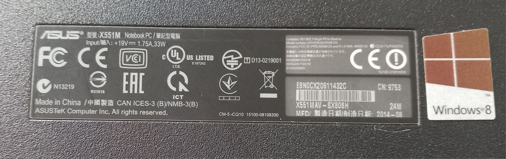 Portátil Asus modelo X551M