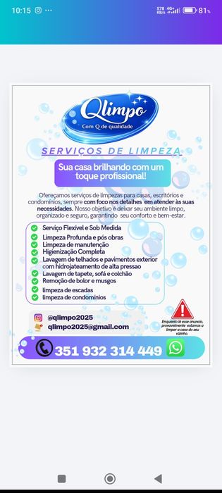 QLIMPO, Serviço de Limpeza.