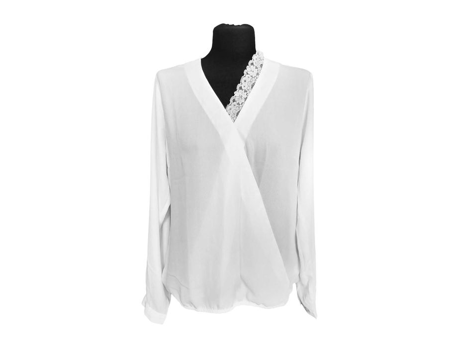 Bluzka koszula elegancka biała koronkowa dekolt v TXM r. 38/M