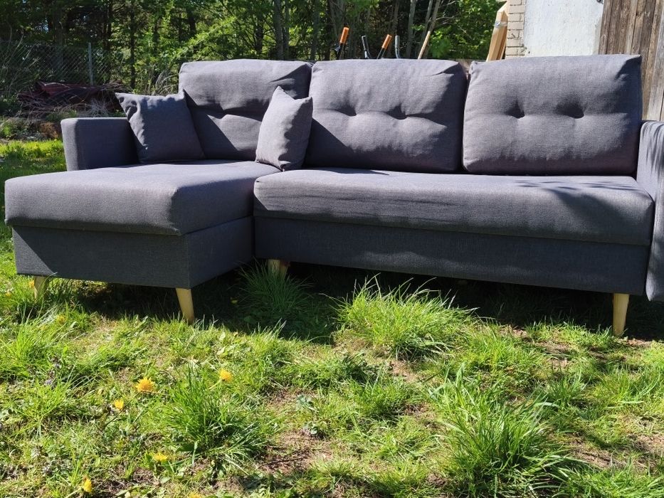 Narożnik skandynawski Loft drewniane nóżki 2 pojemniki