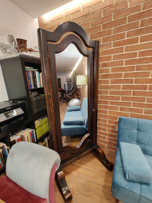 Espelho Toucador Antigo em Madeira Maciça – Peça Rara e Elegante