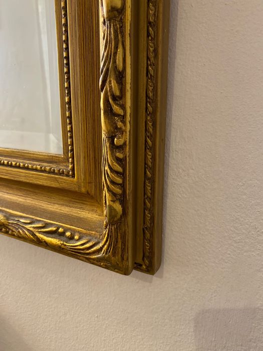 Majestoso Espelho Biselado Madeira Maciça Talha Dourada 1,22 mt Antigo