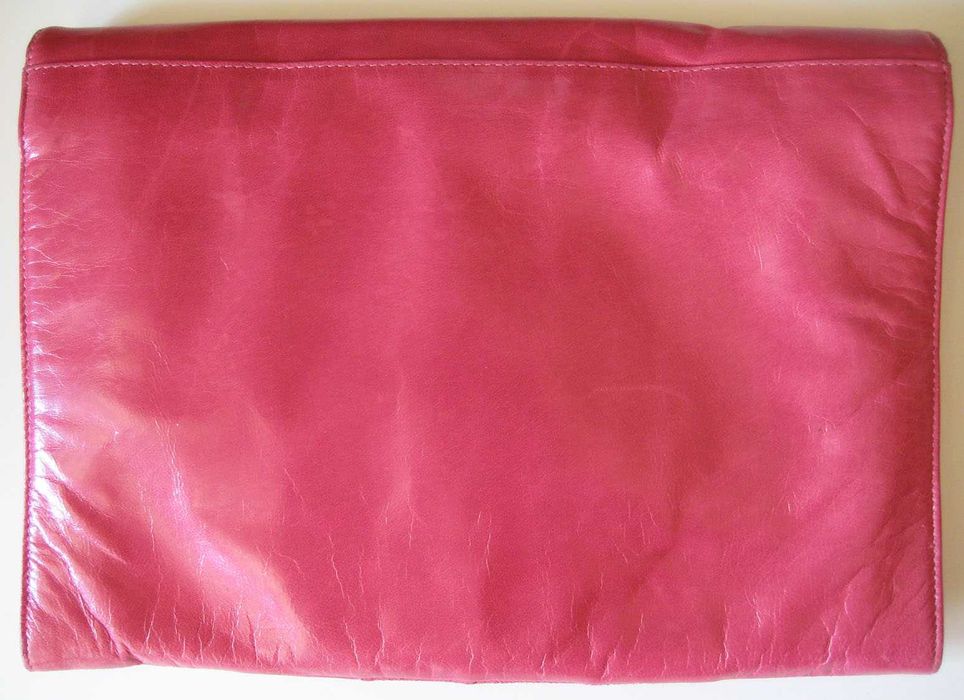 Вінтажний шкіряний жіночий клатч сумка рожева фуксія Italy