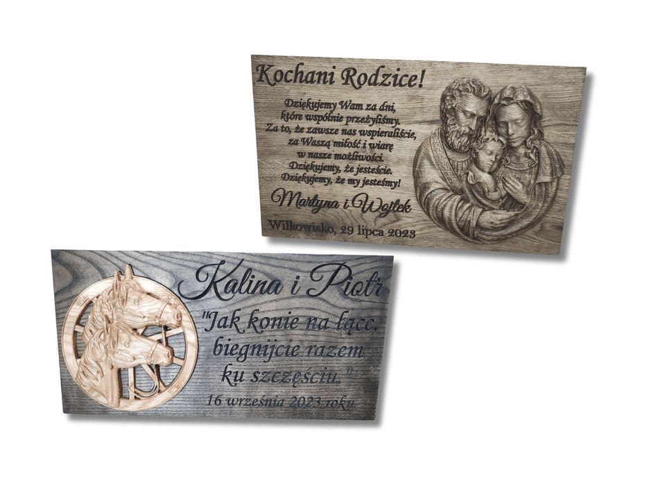 Drewniana Decha z Grawerem i Płaskorzeźbą 50 cm - Personalizowana Pamiątka na Prezent na Urodziny, Ślub, Emeryturę, Jubileusz - Obraz Ścienny