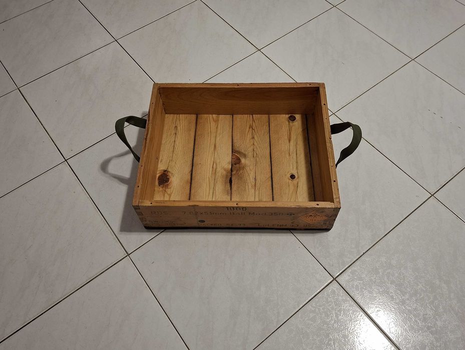 Caixa de munições militares de 7.62mm (G3), VAZIA, decorativa - 1993