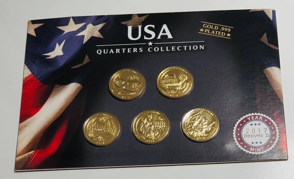 USA Quarters Collection 2017 Denver (Gold Plated) — набір 5 монет, оригінал
