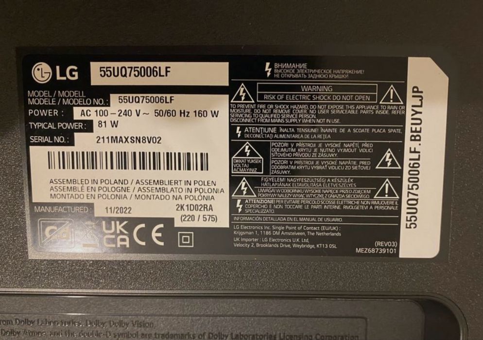 LG Smart TV 55" 4K UHD – Modelo 55UQ75006LF
