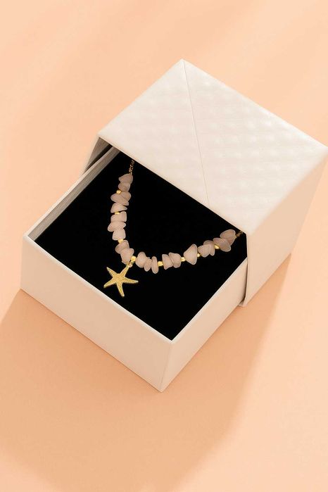 Colar Pedras Naturais + Estrela-do-Mar Dourada