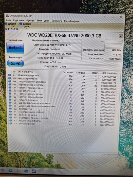 WD RED NAS WARE 3.0 2000gb 2TB 5400rpm sata3 диск hdd Стан гарний 
64M